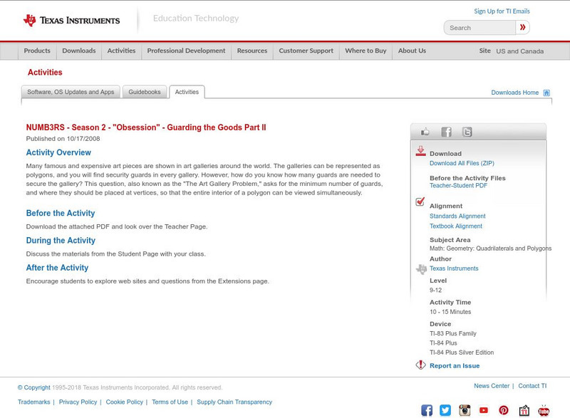 Texas Instruments: Numb3 Rs: Guarding the Goods (Part Ii) Activity Texas Instruments: Numb3 Rs: Guarding the Goods (Part Ii) Activity