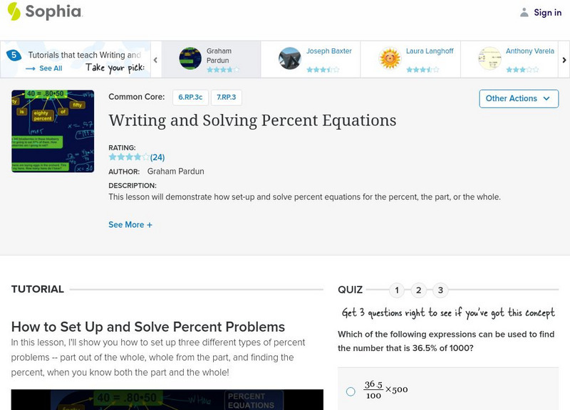 Sophia: Writing and Solving Percent Equations Instructional Video Sophia: Writing and Solving Percent Equations Instructional Video