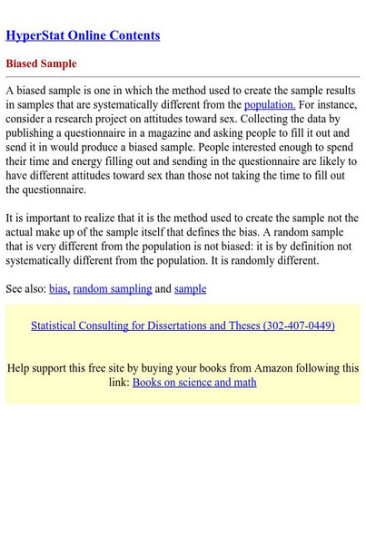 Hyper Stat Online Statistics Textbook: Biased Sample Handout Hyper Stat Online Statistics Textbook: Biased Sample Handout