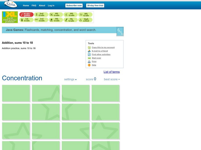 Quia: Addition Concentration Sums 10 to 18 Interactive Quia: Addition Concentration Sums 10 to 18 Interactive