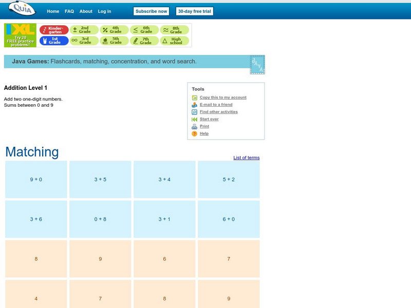 Quia: Addition Matching Sums 0 to 9 Interactive Quia: Addition Matching Sums 0 to 9 Interactive