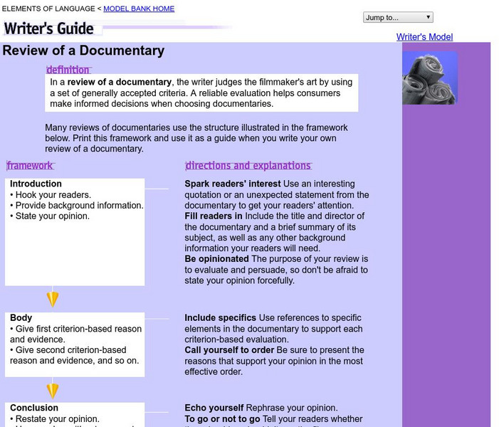 Holt, Rinehart and Winston: Writer's Model: Review of a Documentary Handout Holt, Rinehart and Winston: Writer's Model: Review of a Documentary Handout