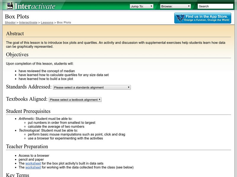 Shodor Interactivate: Lesson: Box Plots Lesson Plan Shodor Interactivate: Lesson: Box Plots Lesson Plan