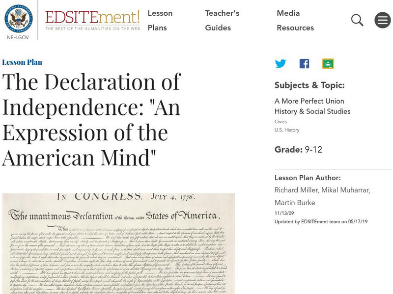 Neh: Edsit Ement: Declaration of Independence: An Expression of the American Mind Lesson Plan Neh: Edsit Ement: Declaration of Independence: An Expression of the American Mind Lesson Plan