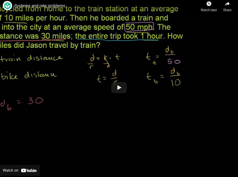 Khan Academy: Systems of Equations Word Problems: Systems and Rate Problems Instructional Video Khan Academy: Systems of Equations Word Problems: Systems and Rate Problems Instructional Video