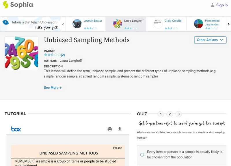 Sophia: Unbiased Sampling Methods: Lesson 1 PPT Sophia: Unbiased Sampling Methods: Lesson 1 PPT