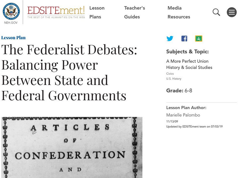 Neh: Edsit Ement: Balancing Power Between State and Federal Governments Lesson Plan Neh: Edsit Ement: Balancing Power Between State and Federal Governments Lesson Plan