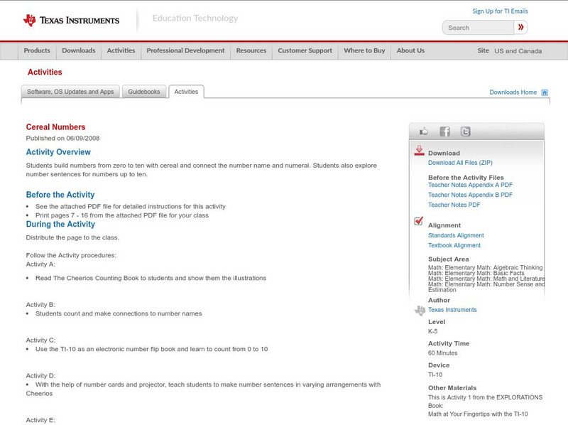 Texas Instruments: Cereal Numbers Lesson Plan Texas Instruments: Cereal Numbers Lesson Plan