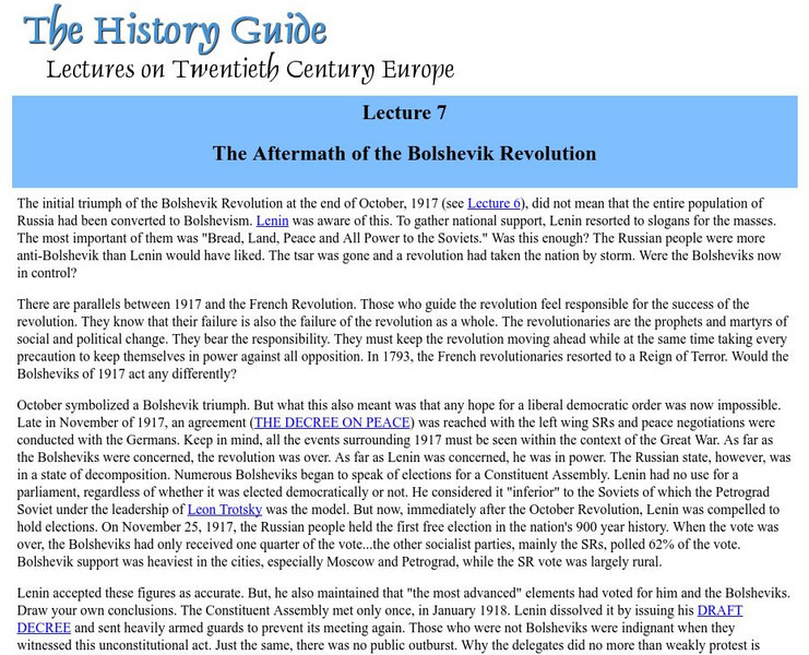 The History Guide: Twentieth Century Europe: Aftermath of the Bolshevik Revolution Website The History Guide: Twentieth Century Europe: Aftermath of the Bolshevik Revolution Website
