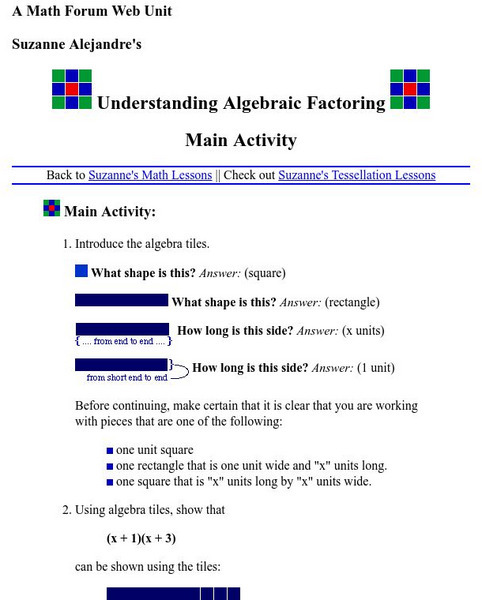 The Math Forum: Understanding Algebraic Factoring Activity The Math Forum: Understanding Algebraic Factoring Activity