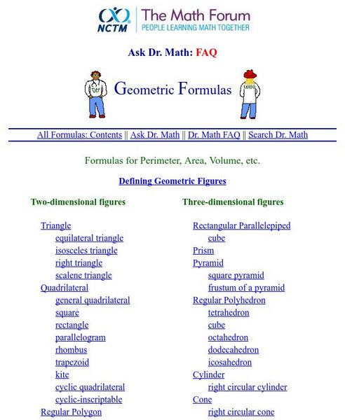 The Math Forum: Ask Dr. Math: Faq, Geometric Figures Handout The Math Forum: Ask Dr. Math: Faq, Geometric Figures Handout