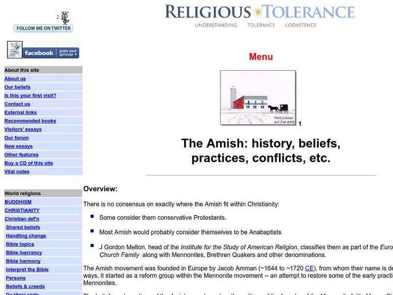 Religious Tolerance: The Amish: Beliefs, Practices, & Conflicts, Etc. Handout Religious Tolerance: The Amish: Beliefs, Practices, & Conflicts, Etc. Handout