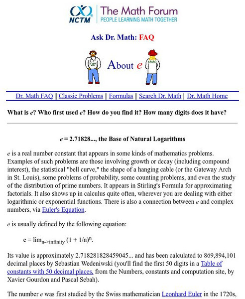 The Math Forum: Ask Dr. Math: About "E" Activity The Math Forum: Ask Dr. Math: About "E" Activity