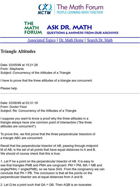 The Math Forum: Ask Dr. Math: Triangle Altitudes Website The Math Forum: Ask Dr. Math: Triangle Altitudes Website