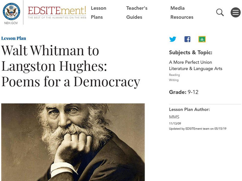 Neh: Edsit Ement: Walt Whitman to Langston Hughes: Poems for a Democracy Lesson Plan