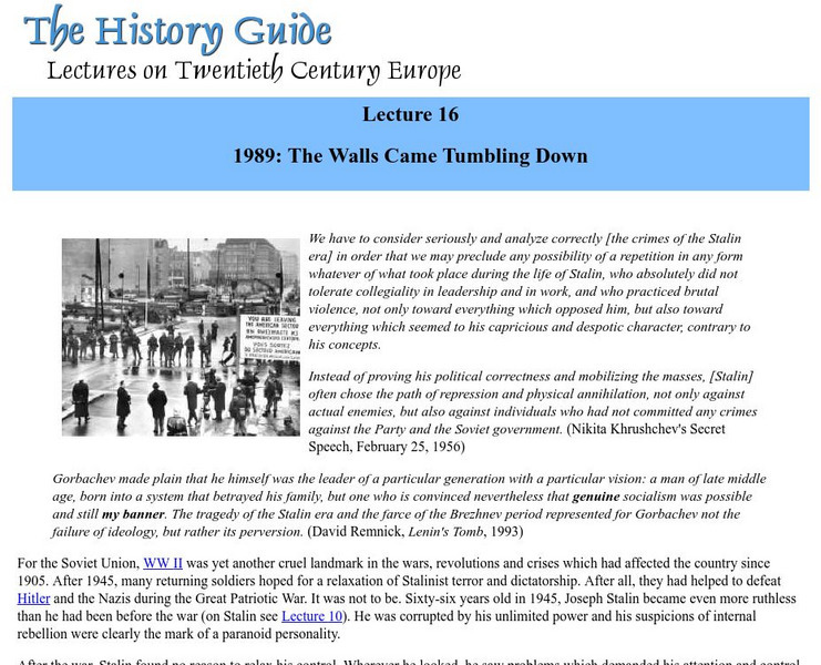 The History Guide: 1989 the Walls Came Tumbling Down Handout The History Guide: 1989 the Walls Came Tumbling Down Handout