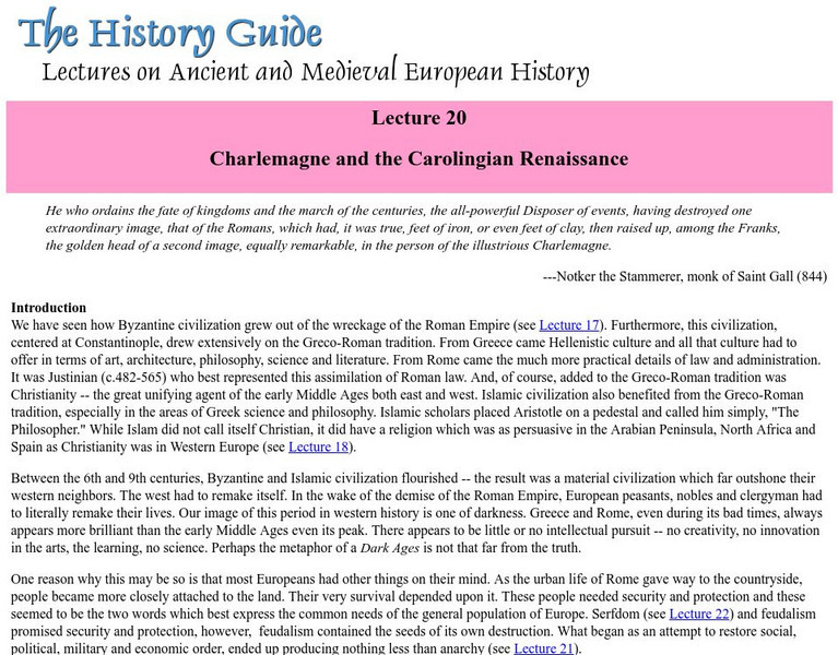 The History Guide: Charlemagne & Carolingian Renaissance Handout The History Guide: Charlemagne & Carolingian Renaissance Handout