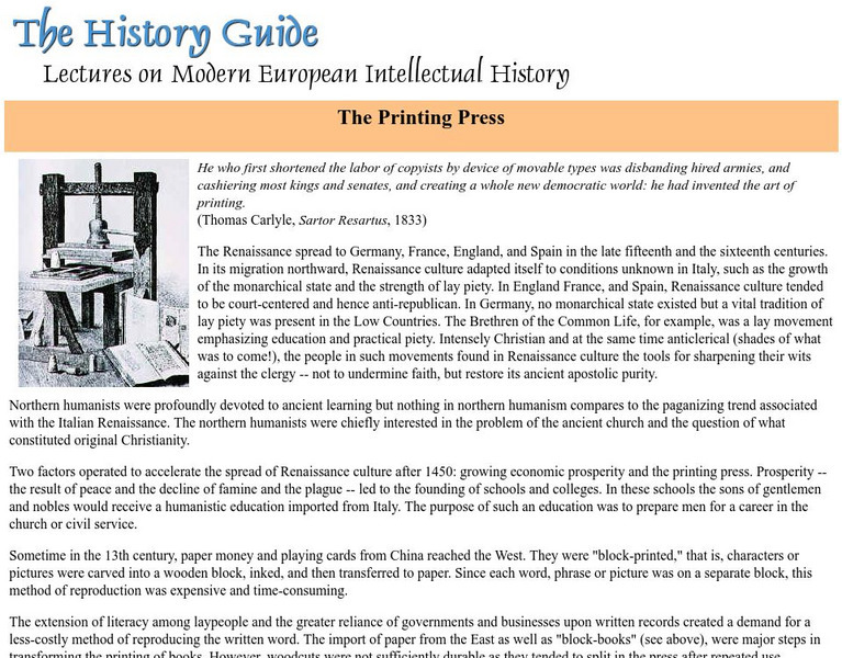 The History Guide: The Printing Press Handout