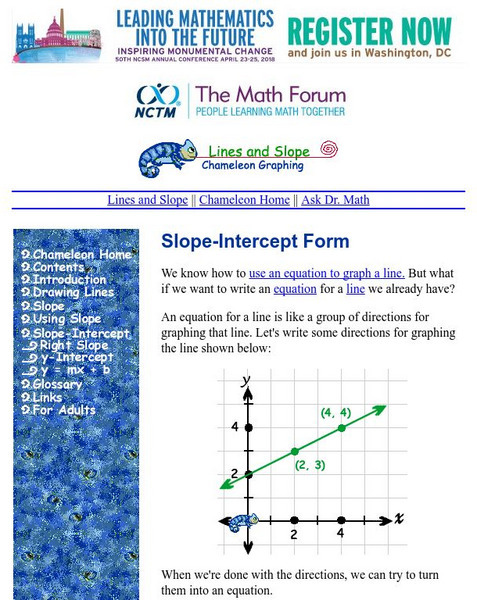 The Math Forum: Slope Intercept Activity The Math Forum: Slope Intercept Activity