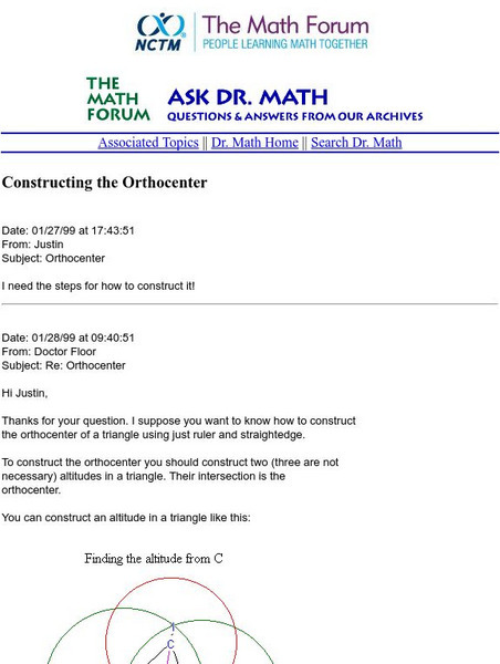 The Math Forum: Ask Dr. Math: Constructing the Orthocenter Website The Math Forum: Ask Dr. Math: Constructing the Orthocenter Website