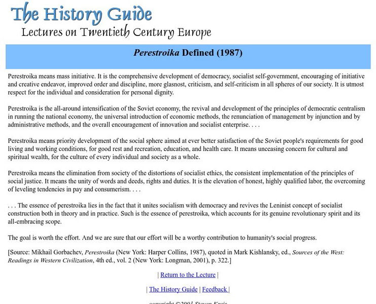 The History Guide: Perestroika Defined (1987) Website The History Guide: Perestroika Defined (1987) Website