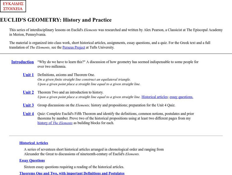 The Math Forum: Euclid's Geometry: History and Practice Lesson Plan The Math Forum: Euclid's Geometry: History and Practice Lesson Plan