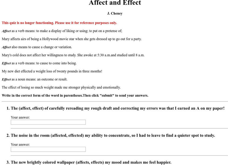 Santa Monica College: J. Cheney: Affect and Effect Unit Plan Santa Monica College: J. Cheney: Affect and Effect Unit Plan