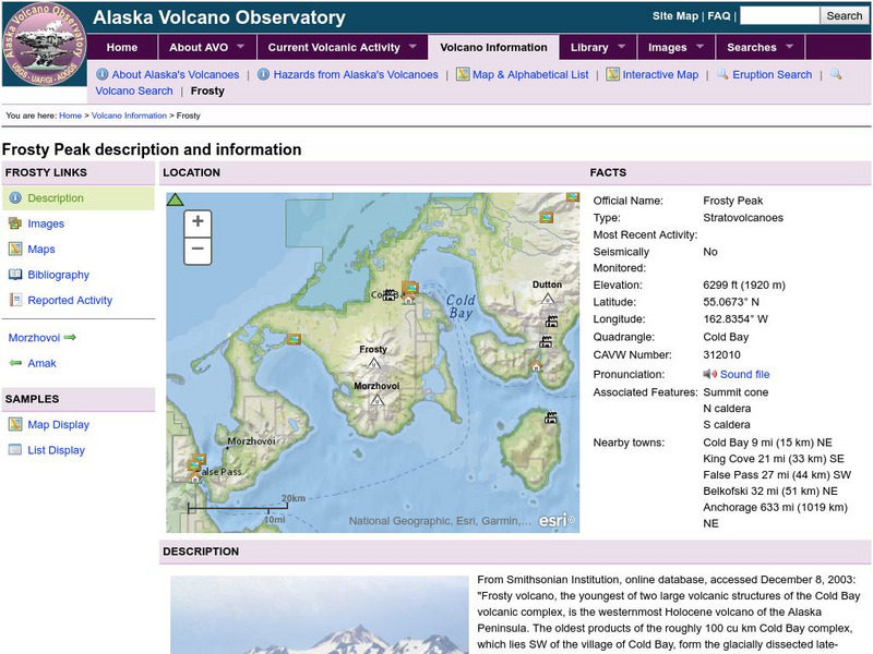 Alaska Volcano Observatory: Frosty Peak Description and Information Handout