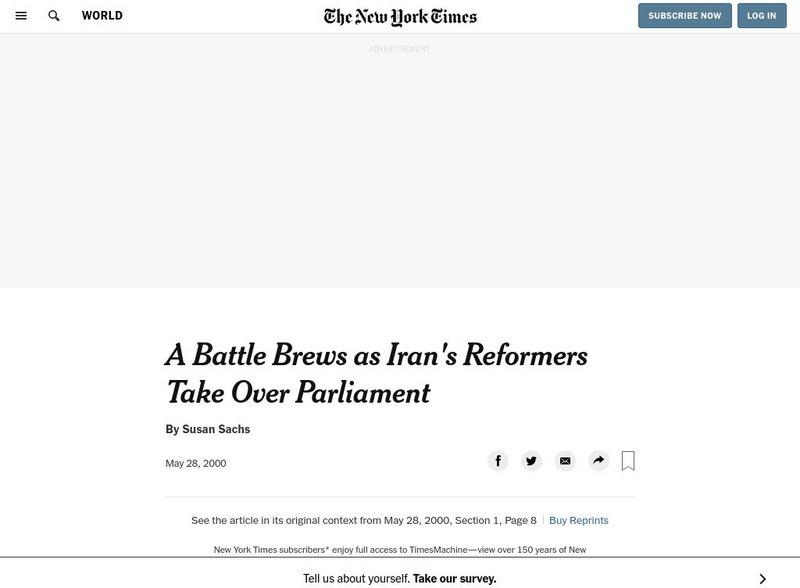 New York Times: A Battle Brews as Iran's Reformers Take Over Parliament Article New York Times: A Battle Brews as Iran's Reformers Take Over Parliament Article