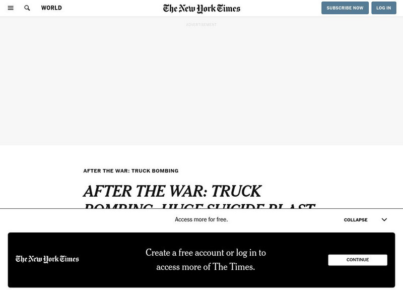 New York Times: Huge Suicide Blast Demolishes u.n. Headquarters in Baghdad Article New York Times: Huge Suicide Blast Demolishes u.n. Headquarters in Baghdad Article