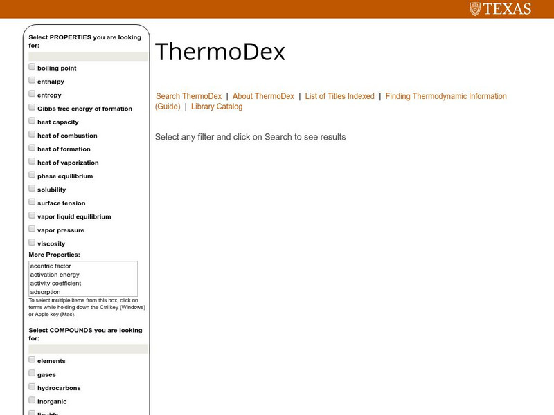 Thermo Dex:index of Selected Thermodynamic Data Handbooks Handout Thermo Dex:index of Selected Thermodynamic Data Handbooks Handout