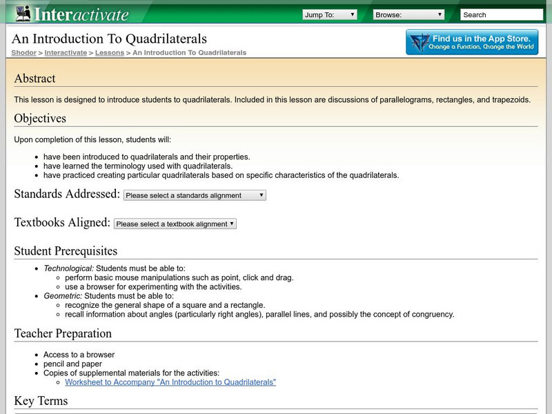 Shodor Interactivate: Lesson: An Introduction to Quadrilaterals Lesson Plan Shodor Interactivate: Lesson: An Introduction to Quadrilaterals Lesson Plan