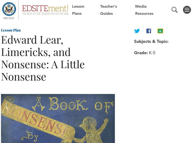 Neh: Edsit Ement: Edward Lear, Limericks, and Nonsense: A Little Nonsense Lesson Plan Neh: Edsit Ement: Edward Lear, Limericks, and Nonsense: A Little Nonsense Lesson Plan