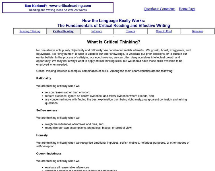 Critical Reading: How the Language Really Works: What's Critical Thinking? Article Critical Reading: How the Language Really Works: What's Critical Thinking? Article