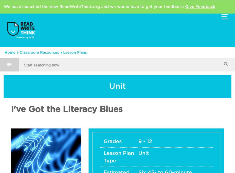 Read Write Think: I've Got the Literacy Blues Lesson Plan Read Write Think: I've Got the Literacy Blues Lesson Plan