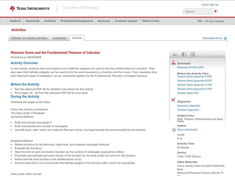 Texas Instruments: Riemann Sums and the Fundamental Theorem of Calculus Activity Texas Instruments: Riemann Sums and the Fundamental Theorem of Calculus Activity