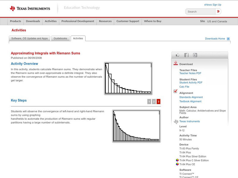 Texas Instruments: Approximating Integrals With Riemann Sums Activity