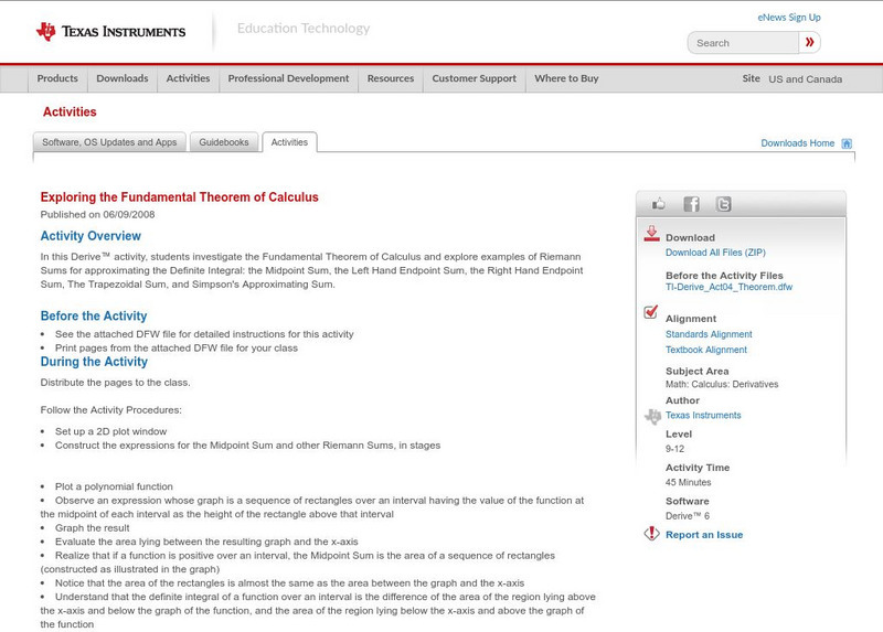 Texas Instruments: Exploring the Fundamental Theorem of Calculus Activity