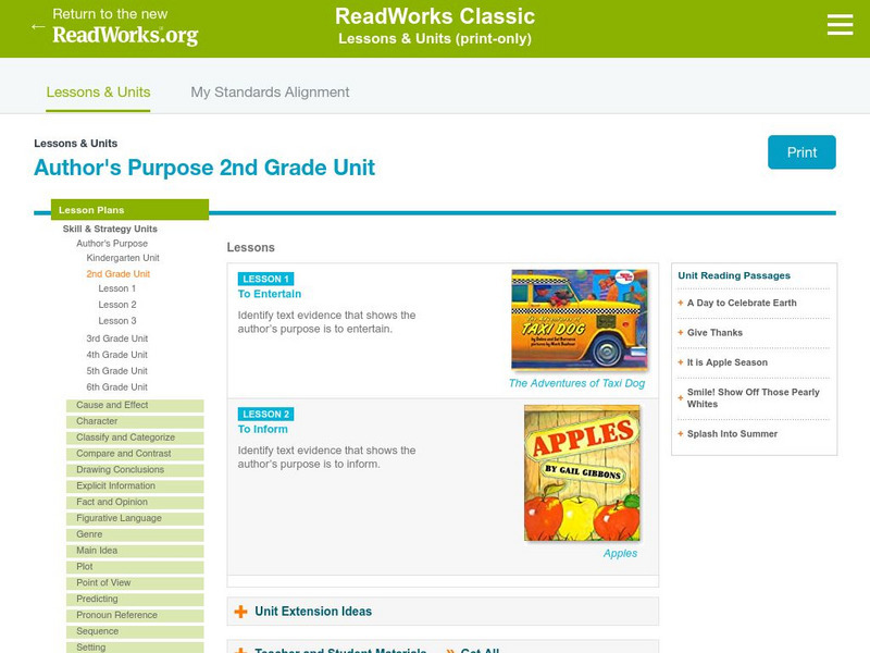 Read Works: Grade 2: Three Lesson Unit: Author's Purpose Lesson Plan Read Works: Grade 2: Three Lesson Unit: Author's Purpose Lesson Plan
