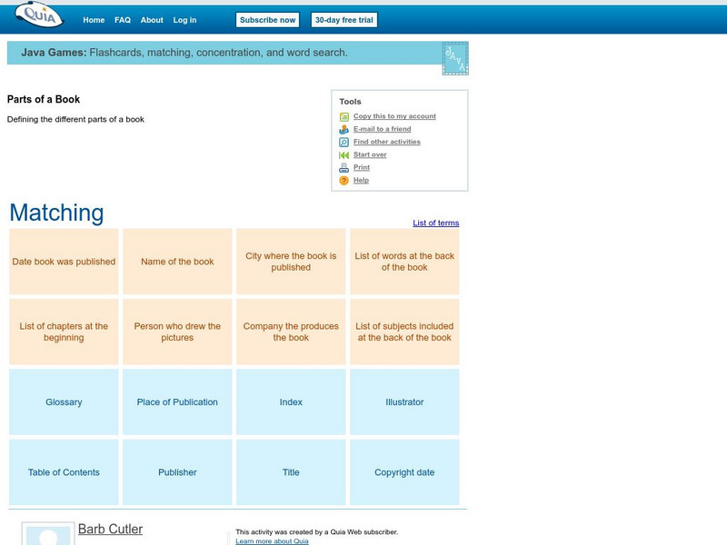Quia: Parts of a Book Interactive Quia: Parts of a Book Interactive