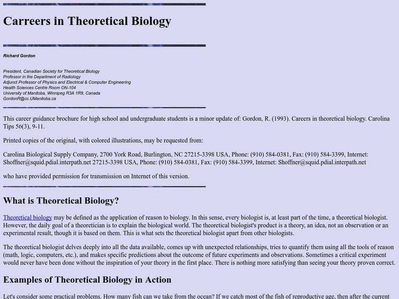 Careers in Theoretical Biology Website Careers in Theoretical Biology Website
