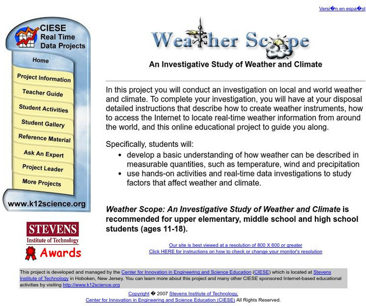 Ciese Real Time Data Projects: Weather Scope: A Study of Weather and Climate Lesson Plan Ciese Real Time Data Projects: Weather Scope: A Study of Weather and Climate Lesson Plan