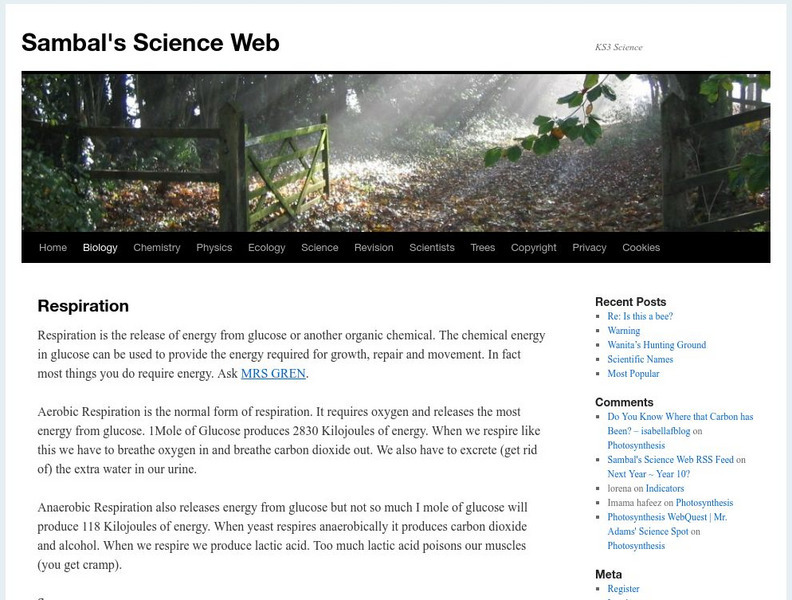 Sambal's Science Web: Respiration Website Sambal's Science Web: Respiration Website