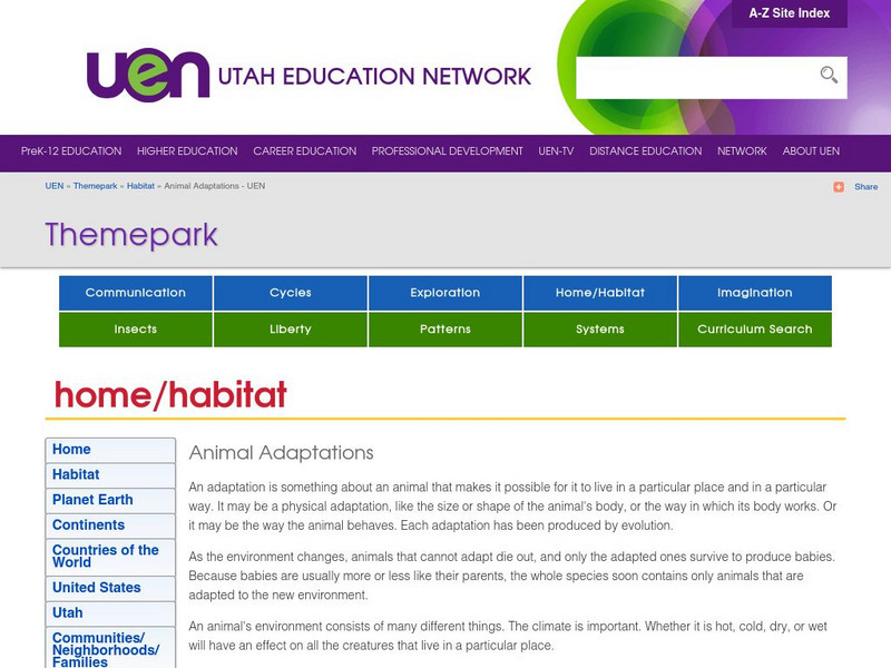 Uen: Animal Adaptations Activity Uen: Animal Adaptations Activity