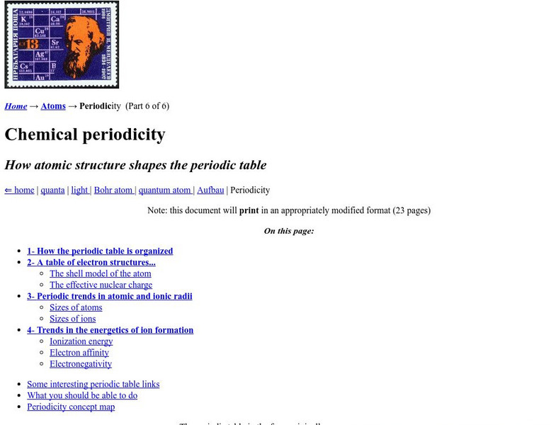 Chem1 Virtual Textbook: Organization of the Periodic Table Handout Chem1 Virtual Textbook: Organization of the Periodic Table Handout