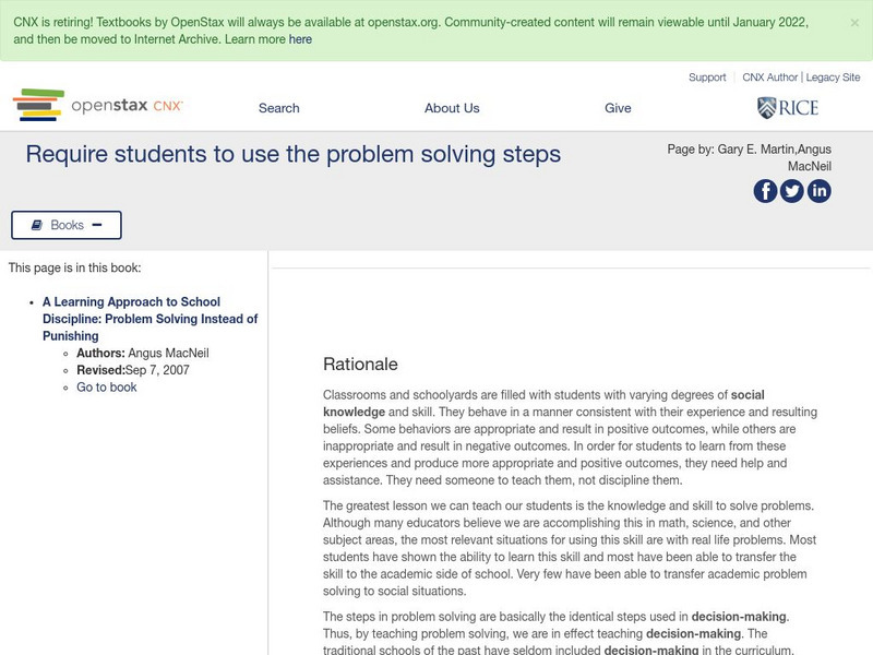 Open Stax: Gary Martin, Angus Mac Neil: Require Students Use Problem Solving Steps Lesson Plan Open Stax: Gary Martin, Angus Mac Neil: Require Students Use Problem Solving Steps Lesson Plan