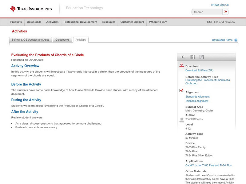 Texas Instruments: Evaluating the Products of Chords of a Circle Lesson Plan