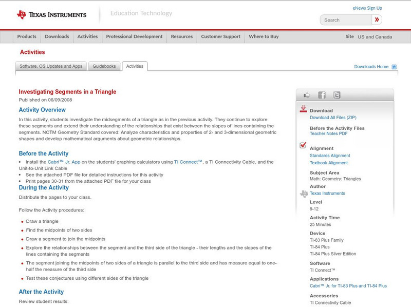 Texas Instruments: Investigating Segments in a Triangle Activity