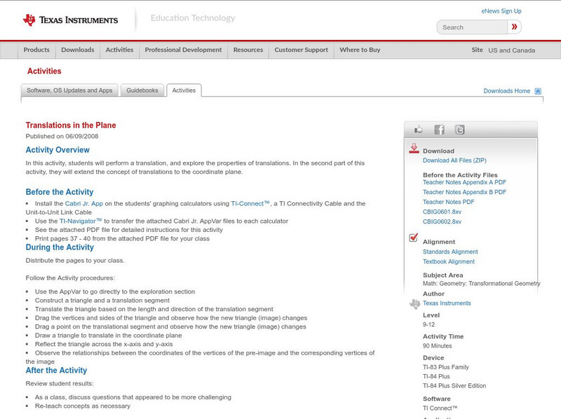 Texas Instruments: Translations in the Plane Activity Texas Instruments: Translations in the Plane Activity