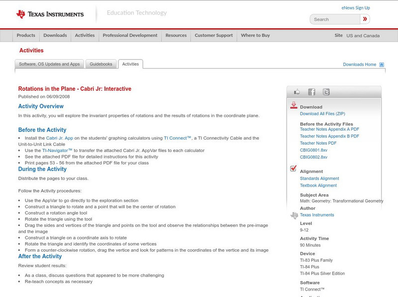 Texas Instruments: Rotations in the Plane Cabri Jr: Interactive Activity